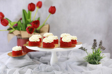 Beautiful festive cake biscuit with different creams