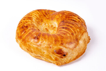 Uzbek flatbread. Isolate on a white background. View from the front.
