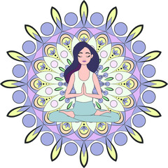 girl is meditating. namaste mandala. 
girl in lotus position on the background of the mandala