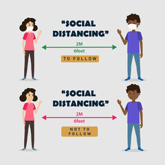 Social distancing and racism illustration, black lives matter illustration poster, vector