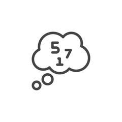 Thin Outline Icon Human Memory, Counting or Mathematical Calculating. Such Line sign as Thought Bubble and Numbers. Vector Computer Isolated Pictograms EPS for Web on White Background Editable Stroke.