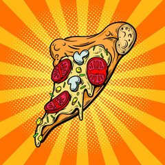 Slice of pizza Fast food on yellow  background