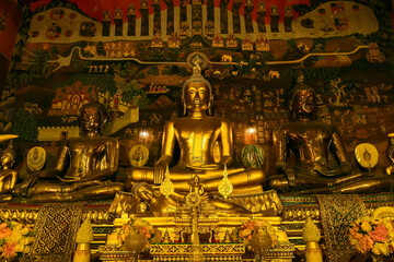 Ayutthaya, Thailand -July, 31, 2018 : Golden Buddha in Wat Phanan Choeng, Buddha statue of Ayutthaya, Thailand