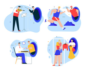 Vector character illustration of futuristic scenes teleportation