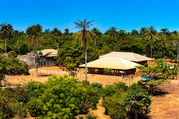 Houses on a Bubaque island, Bissagos Archipelago (Bijagos), Guinea Bissau.  UNESCO Biosphere Reserve