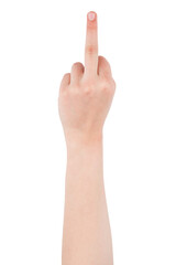 obscene gestures with hands - middle finger, gestures with female palms isolated on a white background, close-up