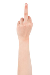 Obscene gestures with hands - middle finger, gestures with female palms isolated on a white background