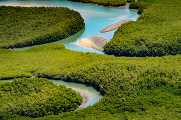 Beautiful Aerial view of river, Bissagos Archipelago (Bijagos), Guinea Bissau.  UNESCO Biosphere Reserve