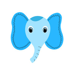 Colorful cute vector elephant face. One object on a white background. Cartoon flat illustration. Emoji funny animal. Embarrassed smile emotion. Template icon. Logo, sticker.