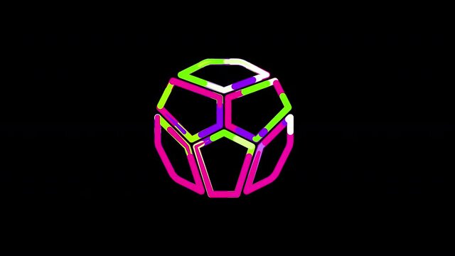 Circles gather in symbol dice d12. After it crumbles in a line and moves to the camera. Alpha channel black