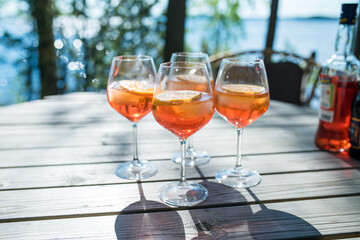 beautiful summer flowers in the table in front of forest