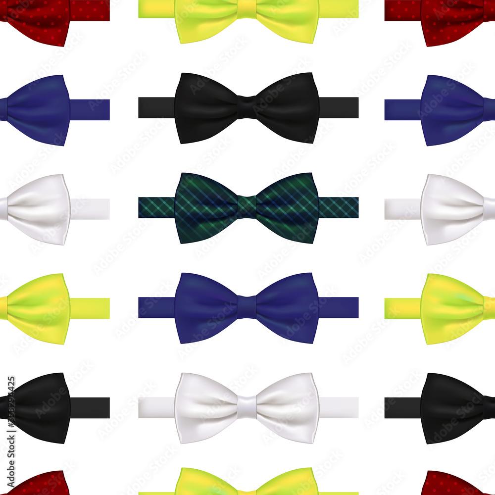 Poster Realistic 3d Detailed Bow Tie Seamless Pattern Background. Vector