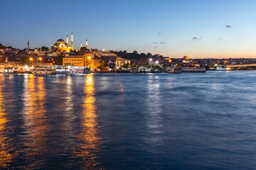 Sunset of Golden Horn near Galata Bridge in Istanbul, Turkey