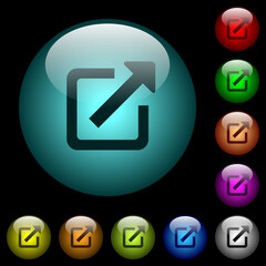 Open in new window icons in color illuminated glass buttons