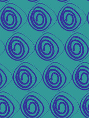 abstract blue spiral seamless pattern on turquoise background