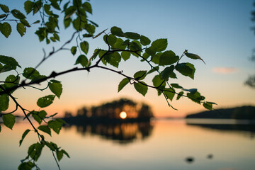 finnish summer sunset midsummer bright outside lakeside