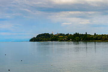Coast of the Lake Constance (Bodensee) on the Rhine at the  foot of the Alps