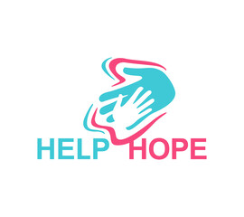 Help and Hope logo template - helping hand in mofern counter-form decoration - isolated vector emblem