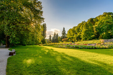 Fototapeta premium Park on the Lake Constance (Bodensee) on the Rhine at the foot of the Alps