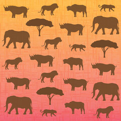 Safari big five animals seamless pattern. Set of famous african fauna. Vector illustration
