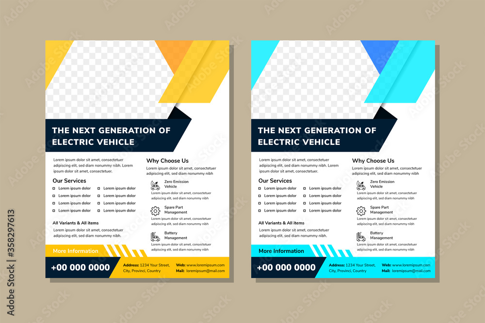 Poster the next generation of vehicle headline on flyer template design with diagonal shape for space of ph