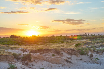 Sunset on the beach dunes in the Mediterranean