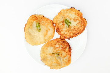 Potato pancake on white background