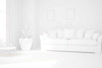 Fototapeta na wymiar modern white room interior design. 3D illustration
