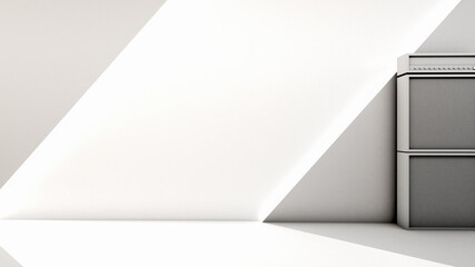 Obraz premium 3d rendering of empty room and amplifier, mockup on white screen