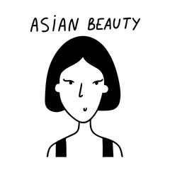 Portrait of an Asian young woman isolated on a white background. Tolerant attitude to people with Asian appearance. The ethnic characteristics of the skin and hair. Vector illustration in flat style.