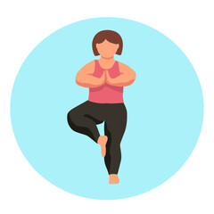 Fototapeta na wymiar Character - curvy woman doing yoga - vector flat illustration. Body positive.
