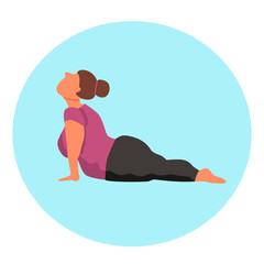 Character  - curvy woman doing yoga - vector flat illustration. Body positive.