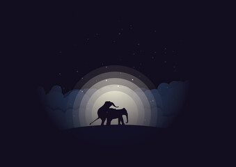  elephant Silhouette Moonlight Vector