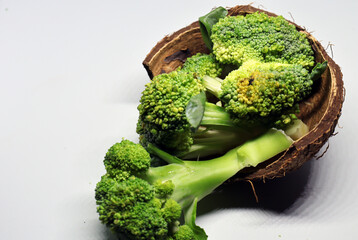 Fresh healthy broccoli isolated on white background