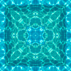 abstract background of pattern of kaleidoscope. white blue turquoise background fractal mandala. kaleidoscopic arabesque