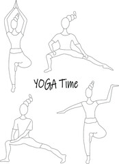 Woman doing yoga exercises, yoga poses. The concept of a healthy lifestyle and sport. Vector illustration