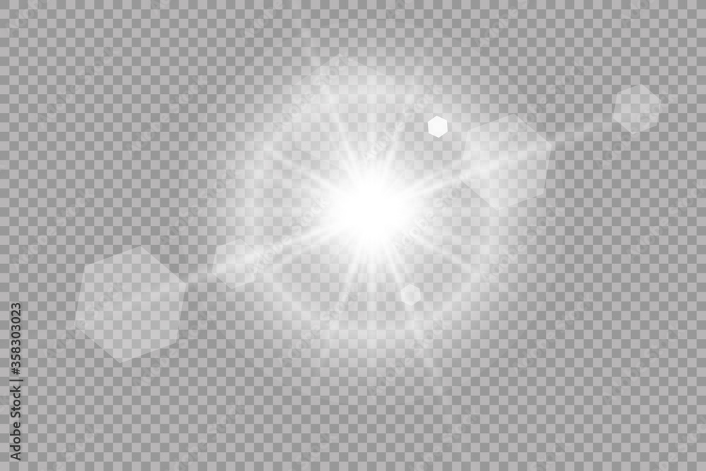 Poster glow light effect. starburst with sparkles on transparent background. vector illustration. sun