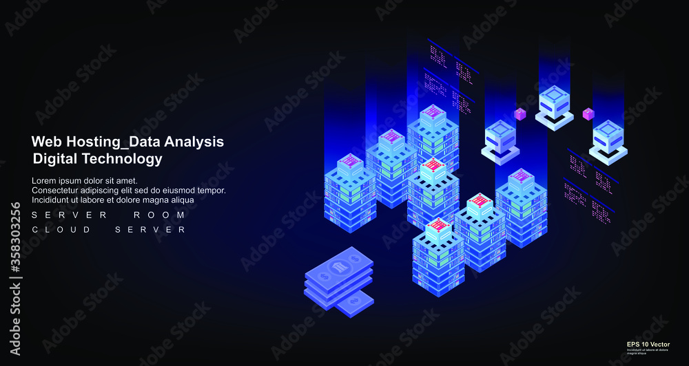 Poster big data analysis. processing and calculation of large volumes of information. computing flows, host