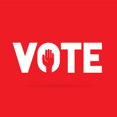 Vote word with raised hand of a voter.
