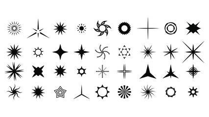Big Set Black Collection Star Icons Sparkles Vector Symbols Shine Elements