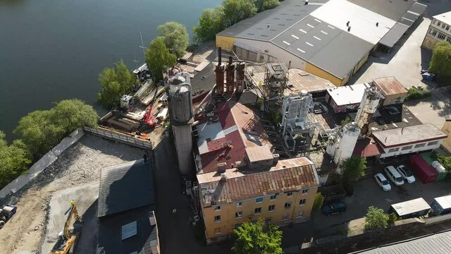 Aerial View Old Rusty Carbonic Industry Seaside, Liljeholmen Stockholm Sweden