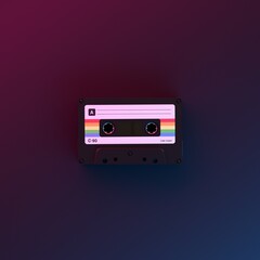 Obraz premium Black cassette tape with blank label. Front view.