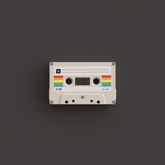 White cassette tape with blank label. Front view.