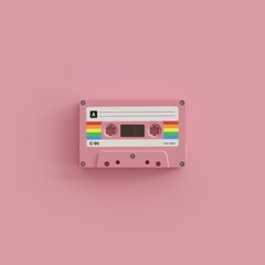 Pink cassette tape with blank label. Front view. - obrazy, fototapety, plakaty