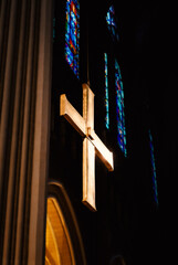 Shiny golden Christian cross in Chartres Cathedral, France