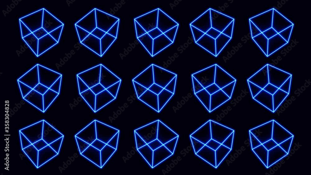 Aufkleber 3d geometry box mosaic with glowing strokes spinning/ 4k animation of an abstract minimal background