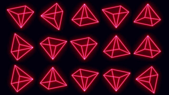 3d Geometry Box Mosaic With Glowing Strokes Spinning/ 4k animation of an abstract minimal background with outlined geometric shapes spinning
