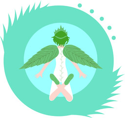  flying angel with leaf wings in a circle