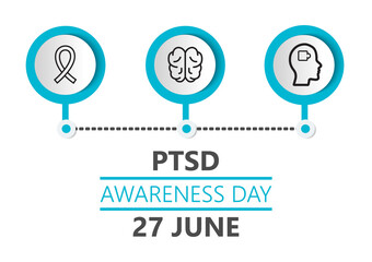 Post traumatic stress disorder awareness day is celebrated in 27 June. PTSD month vector for poster, banner, web, app. Mental health and depression icon.
