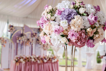 Wedding flower arrangement and decoration. Empty copyspace and space for text. Holiday accessories...